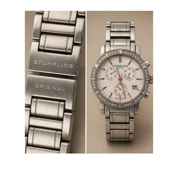 STUHRLING Diamond Bezel Chronograph Stainless Steel Dress Watch main image 5